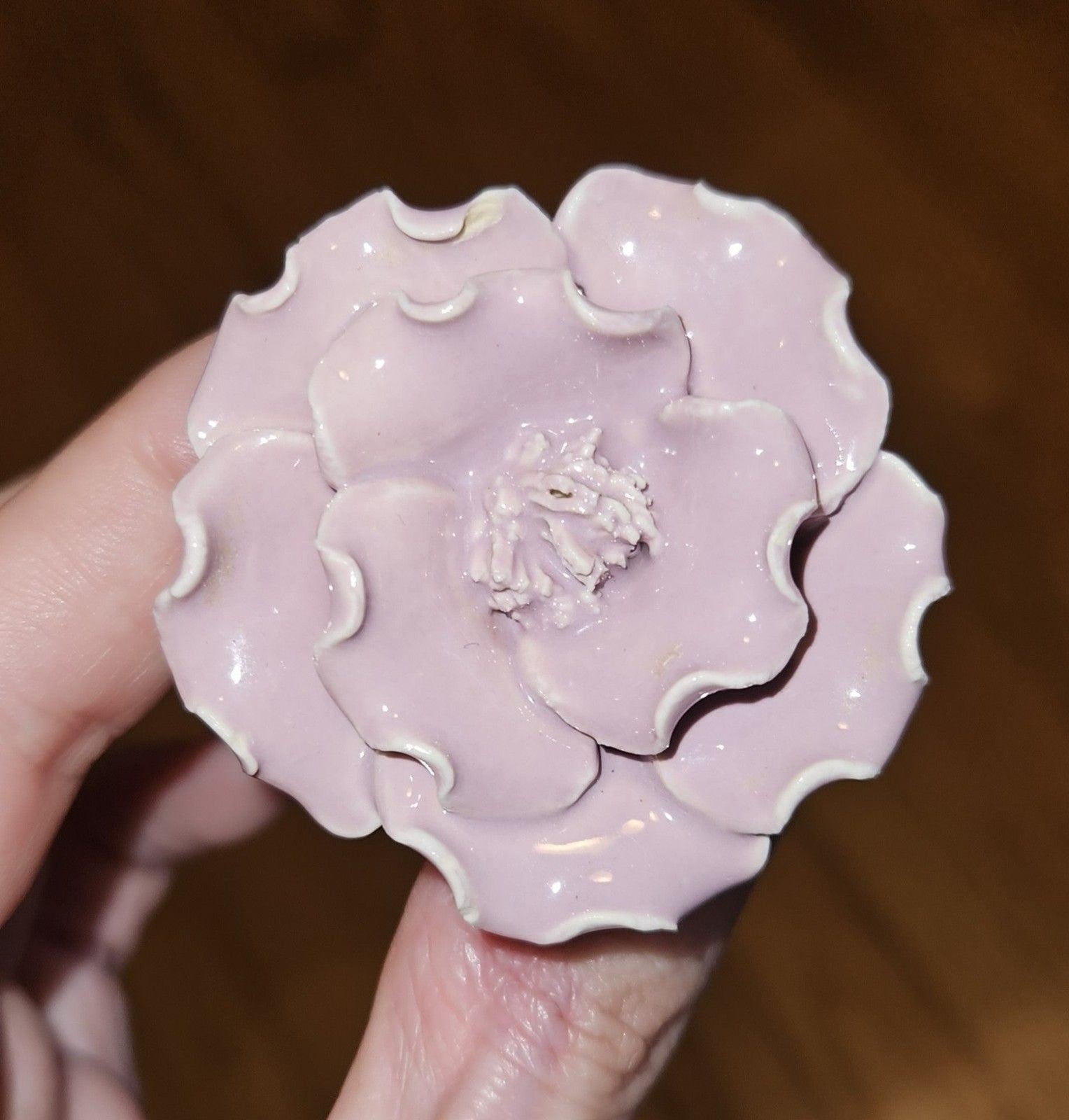 Anthropologie Drawer Pull Lavender Flower Enamel On Ceramic Cabinet Knob