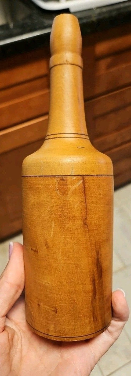 Vintage Burnt Wooden Pyrography Folk Art Decanter w\ Small Platter and 6 Goblets