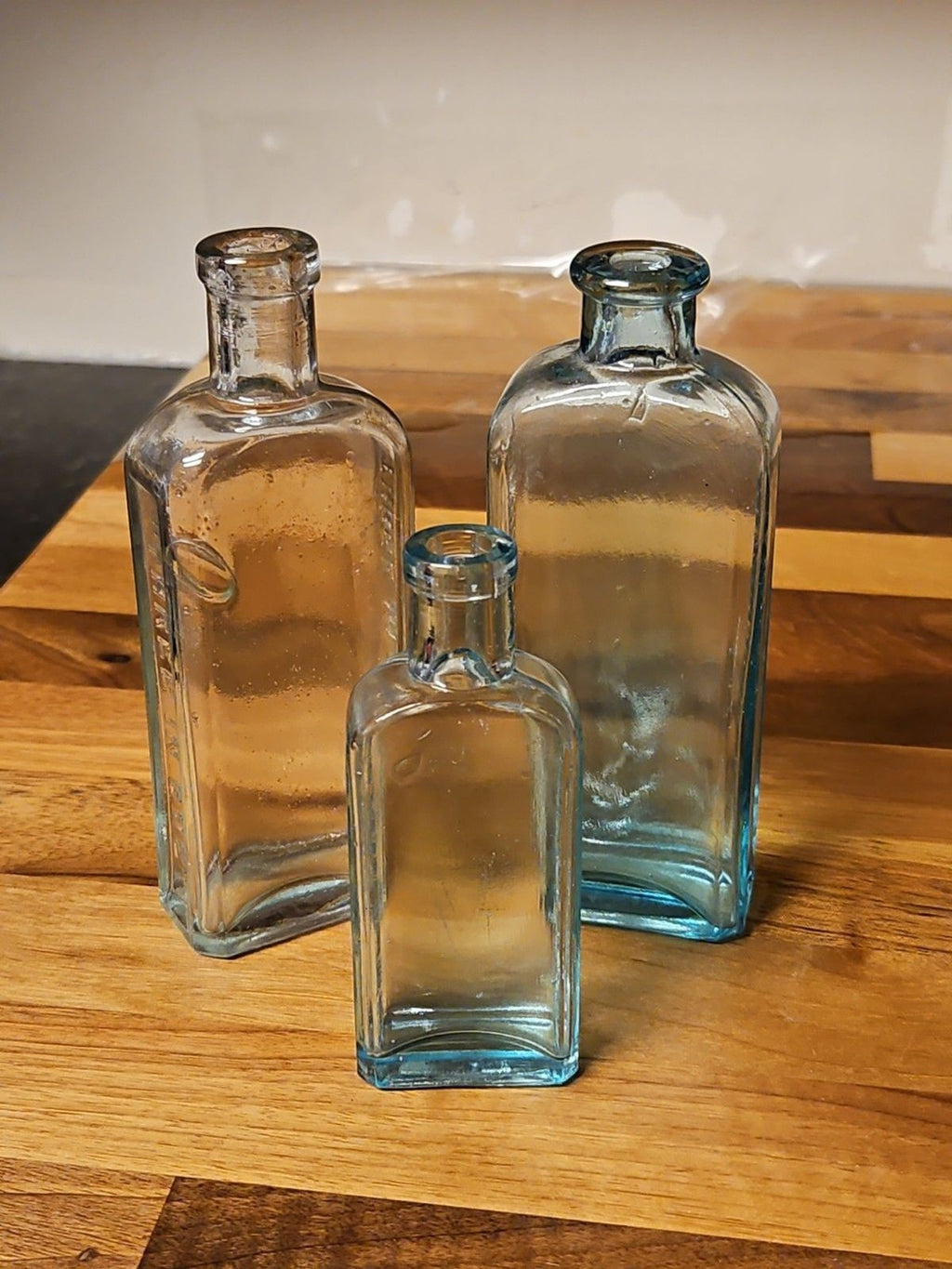 Set Of 3 Sec Gen 1900's Antique Three In One 3 in 1 Oil Co Blown Glass Bottles