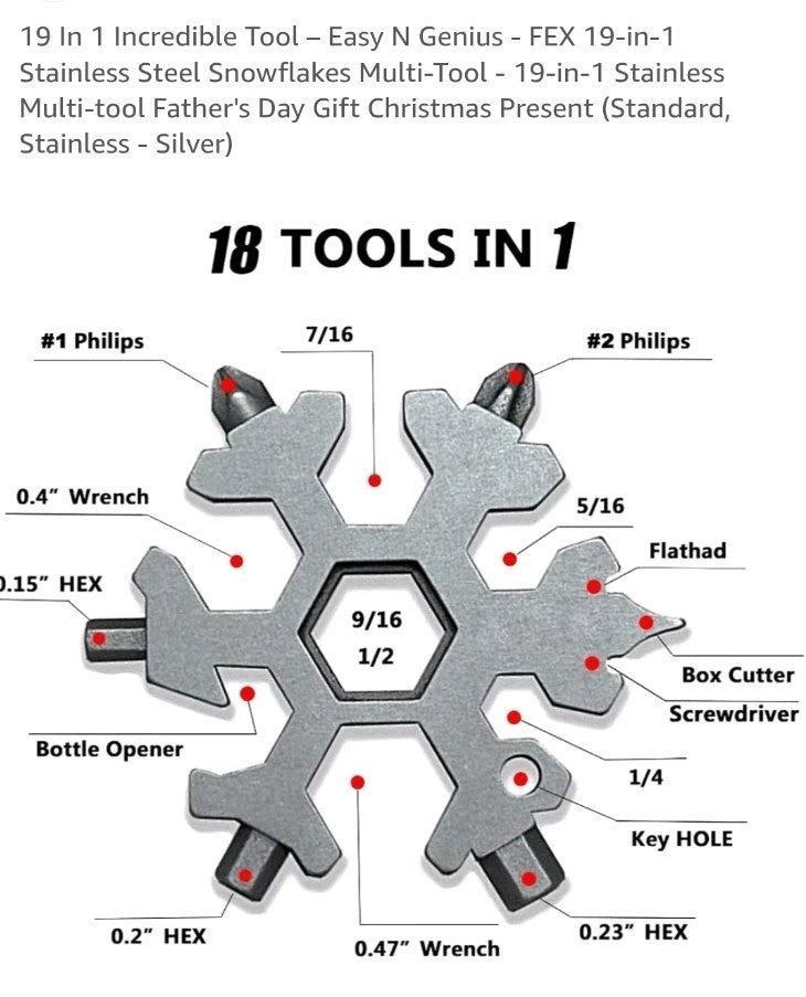 19 In 1 Stainless Steel Snowflake Multi-Functional Tool Set Of 2