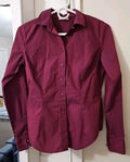 NY & Company Stretch Collar Shirt Ladies Medium Burgundy