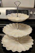 Vintage Maddux Of California Opalescent Cream & Silver 3 Tier Serving Tray READ