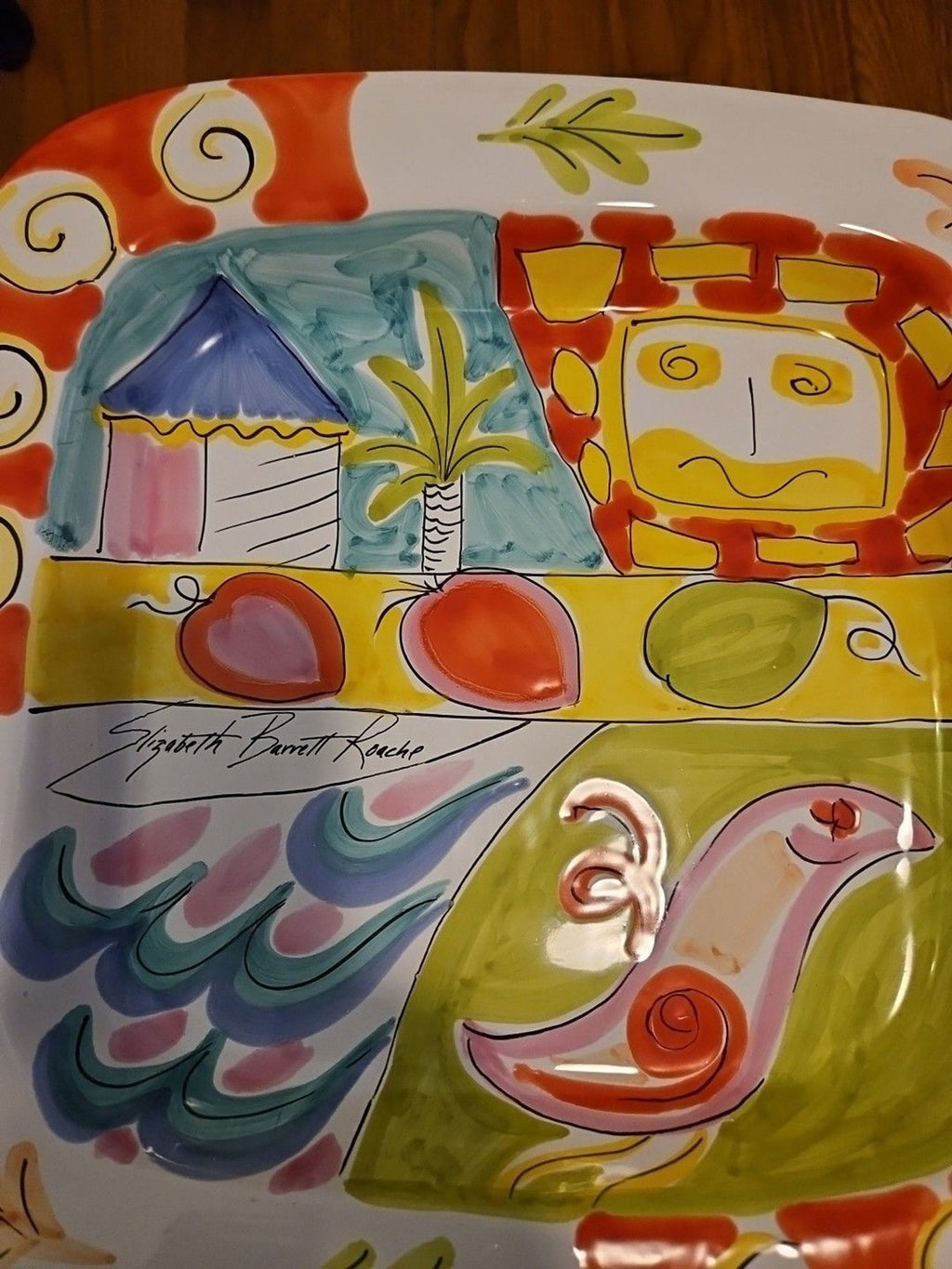 Vintage 1991 Pretense Elizabeth Barrett Roach Hand Painted Platter