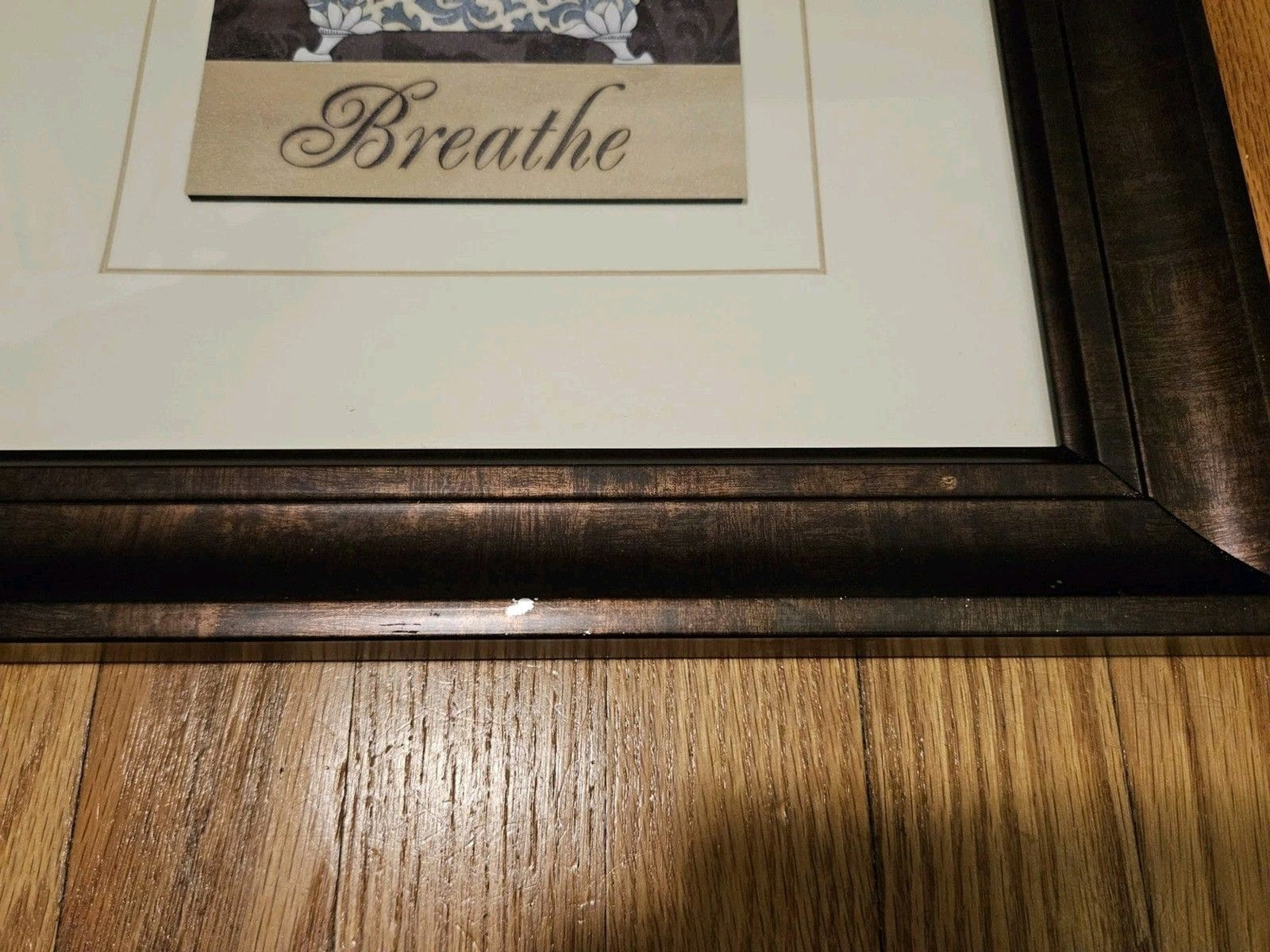 Blue & White Fleur De Lis French Bathtub Breathe Print Matted & Framed 15"x15"
