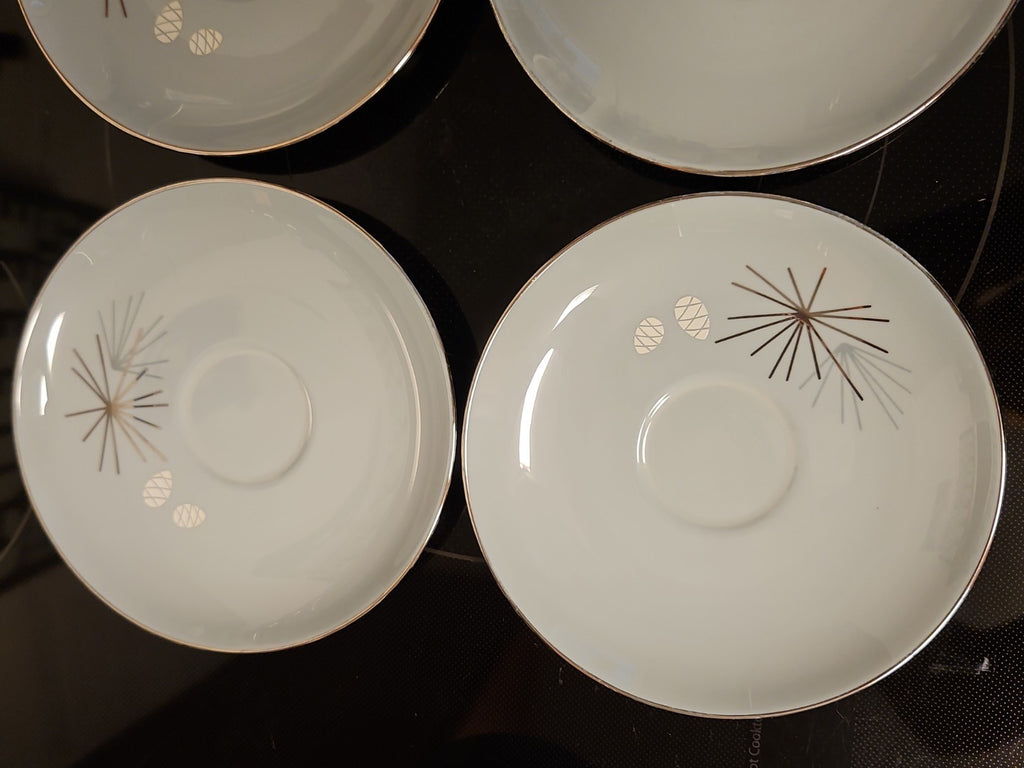Set Of 4 Vintage MCM Franciscan Silver Pine Tea Cup & Saucer Sets Very Nice