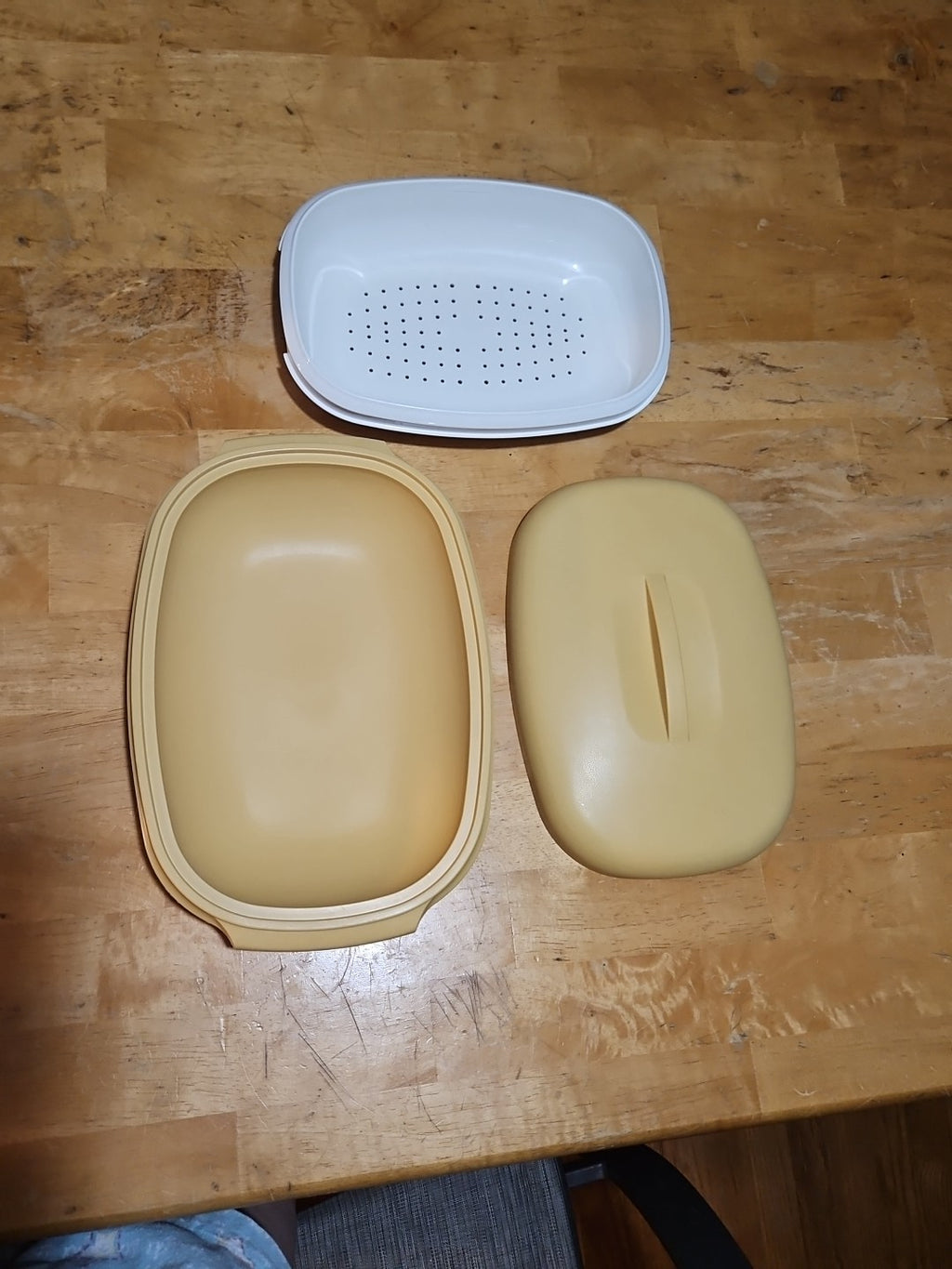 Vintage Tupperware Microwave Steamer #1273 Harvest Gold 3 Piece Set