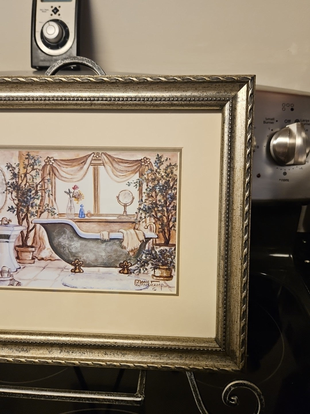 Vintage Style Janet Kruskamp Framed Art Print Clawfoot French Bathtub 9.5"x11.5"