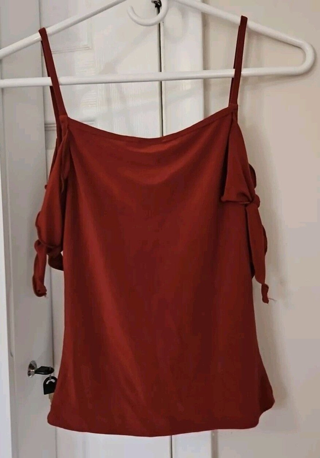Y2K Charlotte Russe Off Shoulder Tie Sleeve Burnt Orange Top Size S