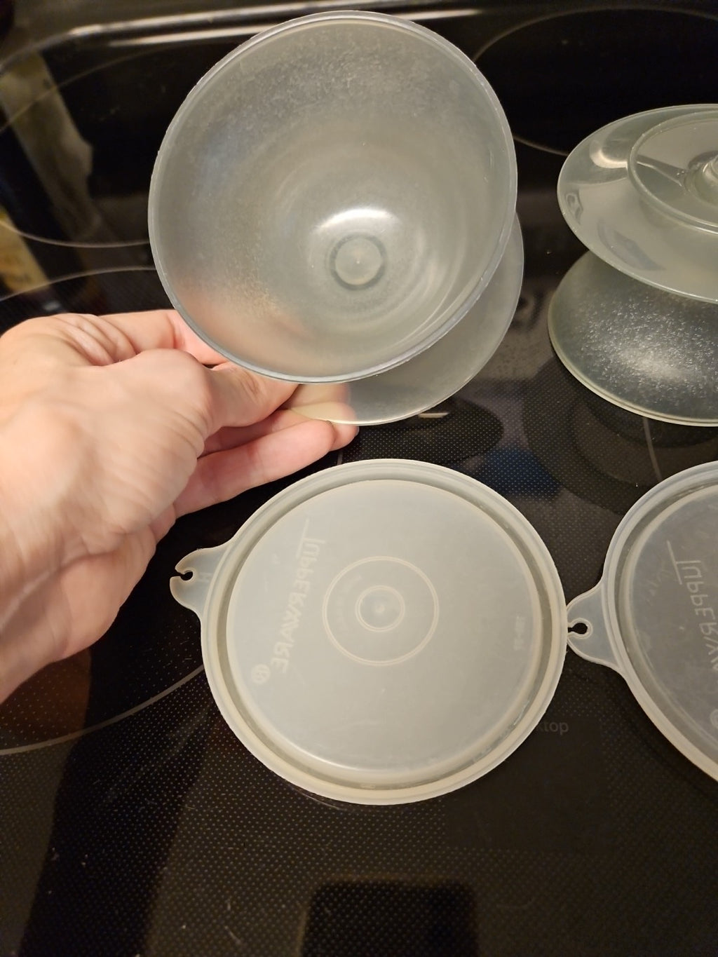 Set Of 3 Vintage Tupperware 754-30 Smoke Grey Pudding Jello Dessert Cups w Lids