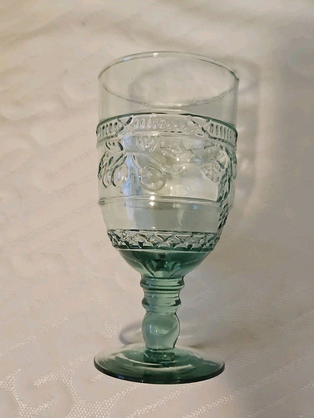 Vintage Mikasa 1960 Embossed Fruit Light Green Glasses Set of Four (4) READ