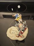 2004 Blue Sky Clayworks Christmas Cat Skiing Tea Light Holder Heather Goldminc