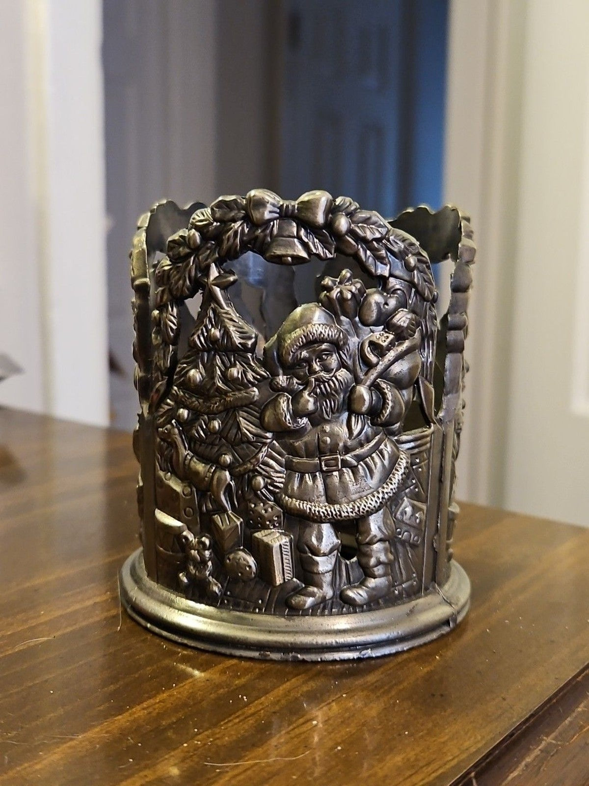Godinger Silver Art Co Ltd Silver Toned Metal Detailed Christmas Candle Holder