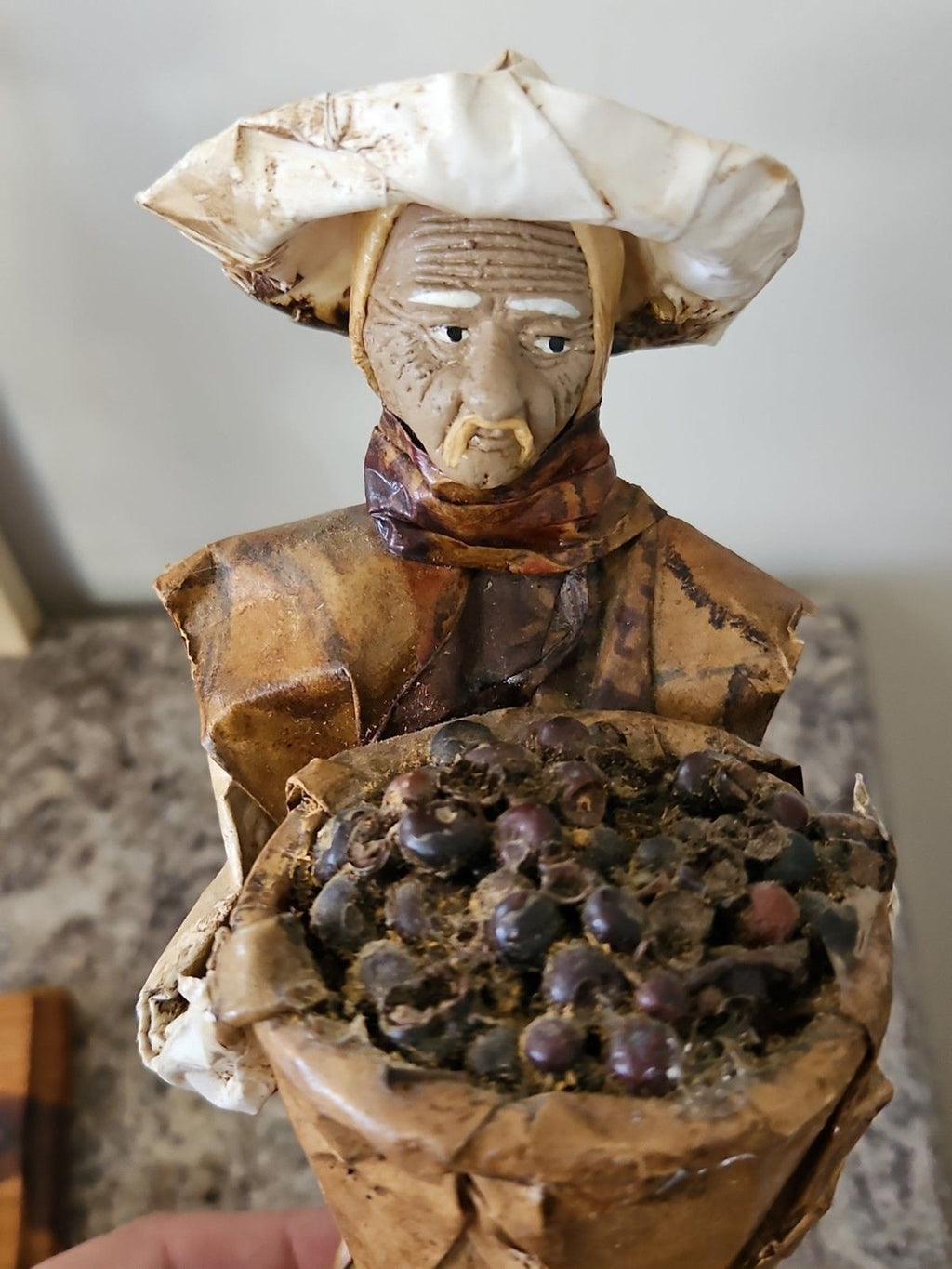 Set of 2 Vintage Paper Mache Mexican Folk Art Sculptures Farmers With Harvest