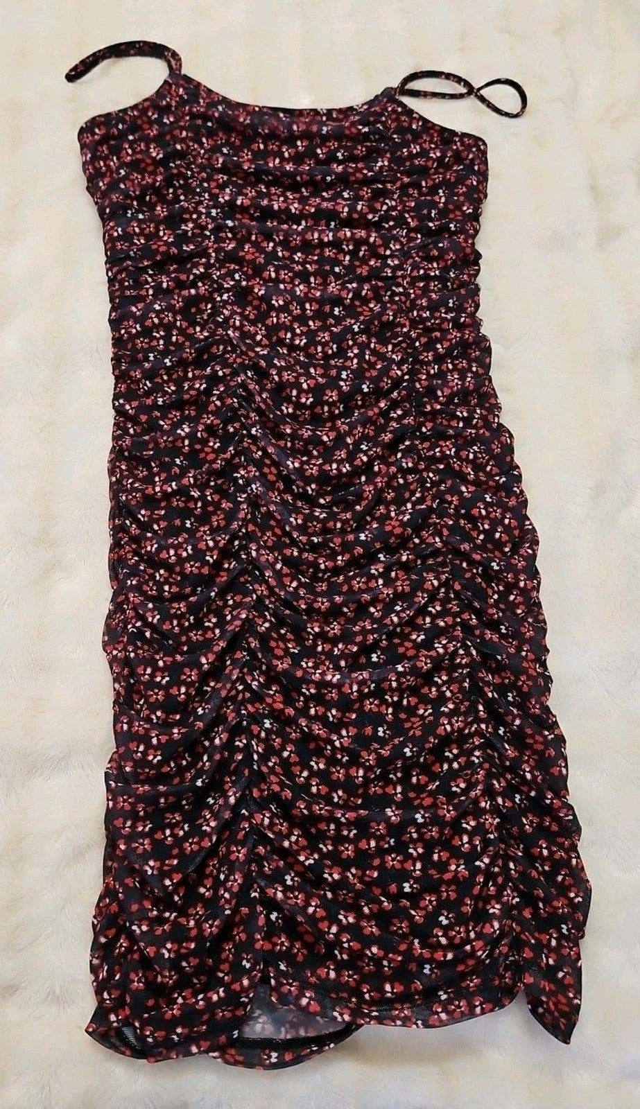 Abercrombie & Fitch Black & Red Floral Ruched Spaghetti Straps Dress Sz S