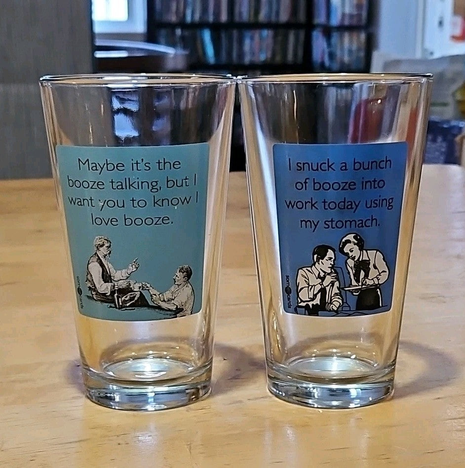 Set Of 4 Vintage Somee Cards Humorous Beer Pint Highball Glasses