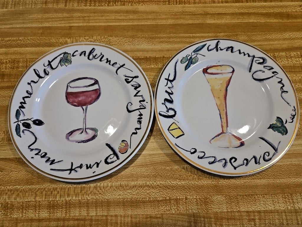 Rosanna Wine Country Salad Plates Set Of 4 Made In Italy 8" Gold Rim