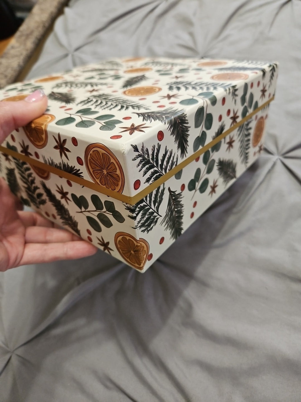 Lady Jayne Storage Box Citrus, Berry, Spice Greenery Holiday Theme 9"x9"x4"