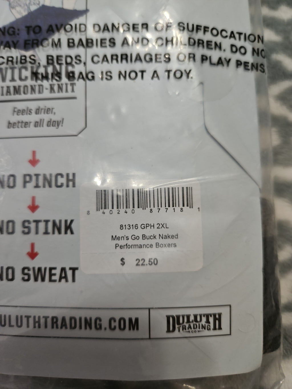 Duluth Trading Company Men's Buck Naked Boxers Graphite Gray 2XL NIP