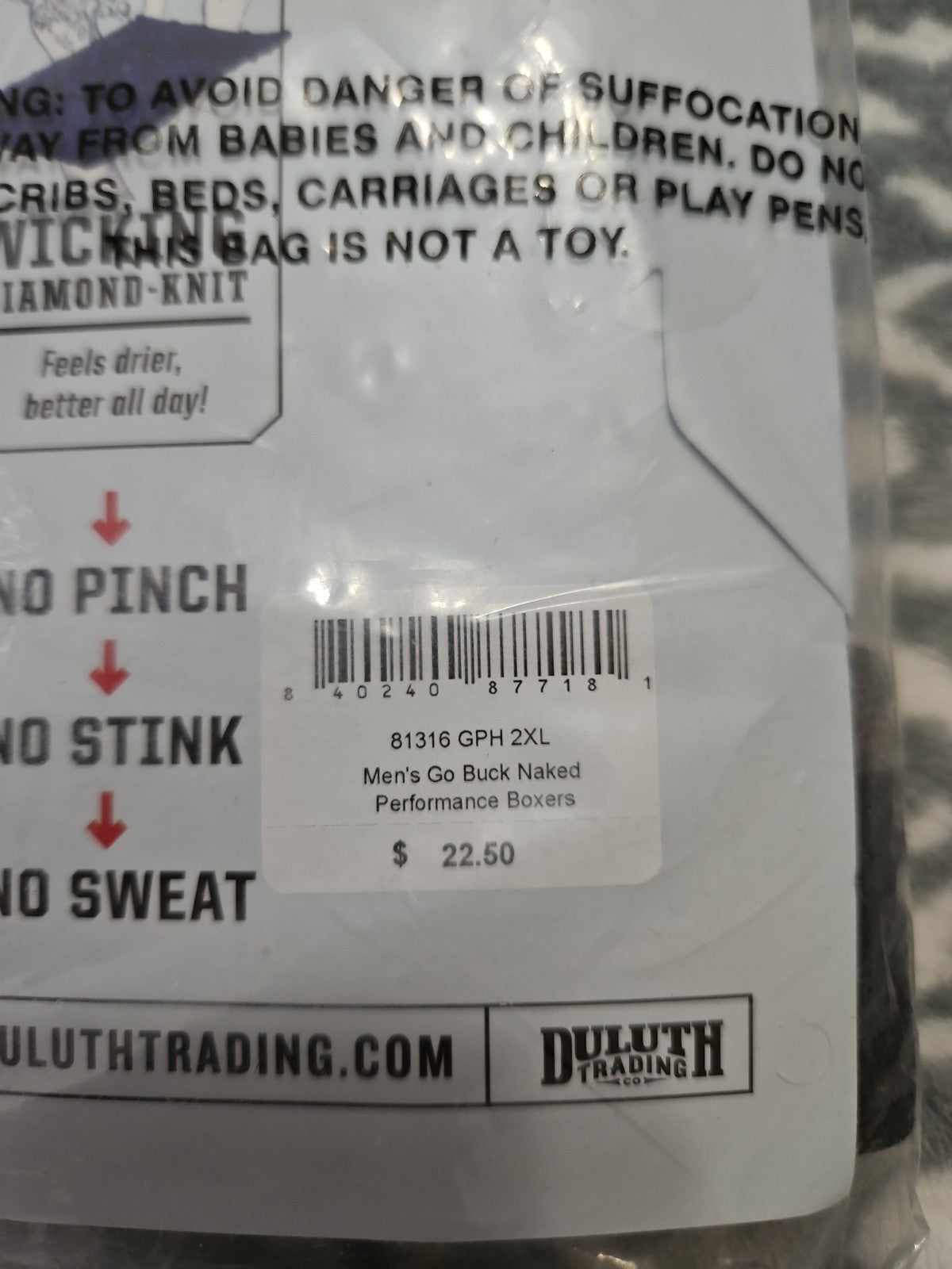 Duluth Trading Company Men's Buck Naked Boxers Graphite Gray 2XL NIP