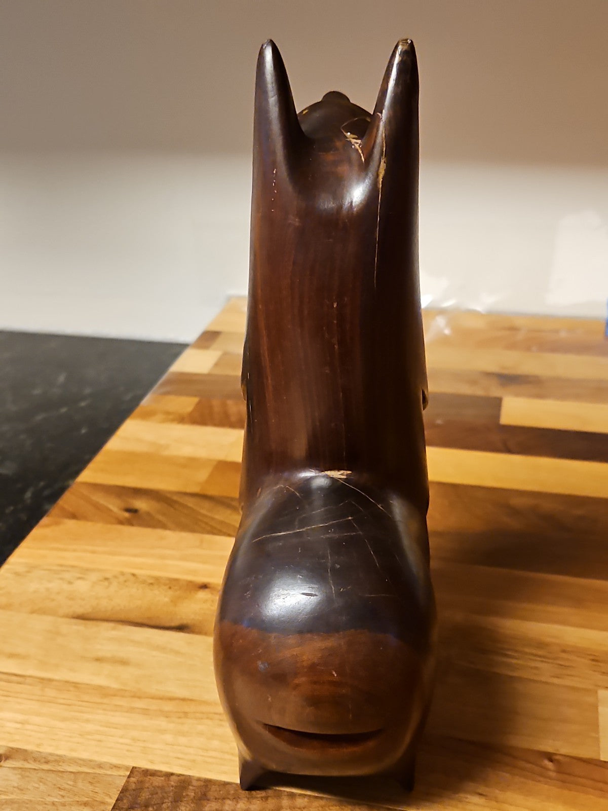 Vintage MCM Mahogany Wood Carved Llama Figurine 10" X 6"