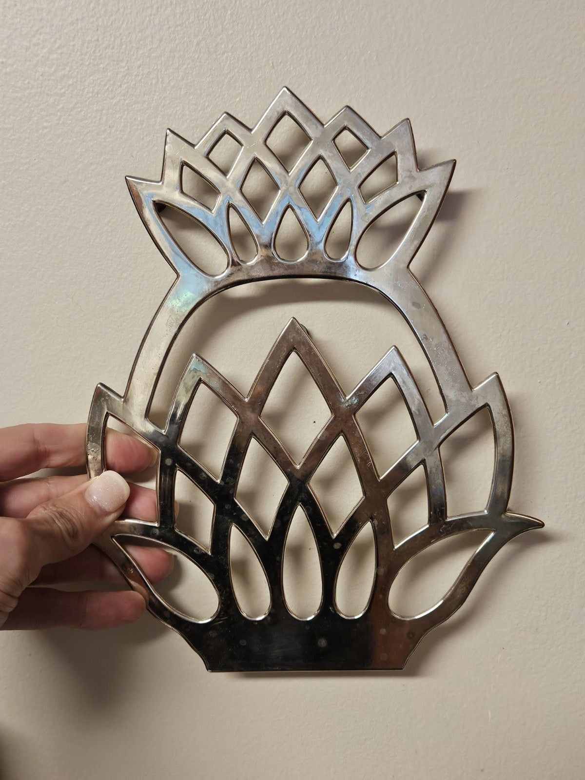 Vintage MCM Silver Plated Pineapple Trivet Wall Decor Made in Italy