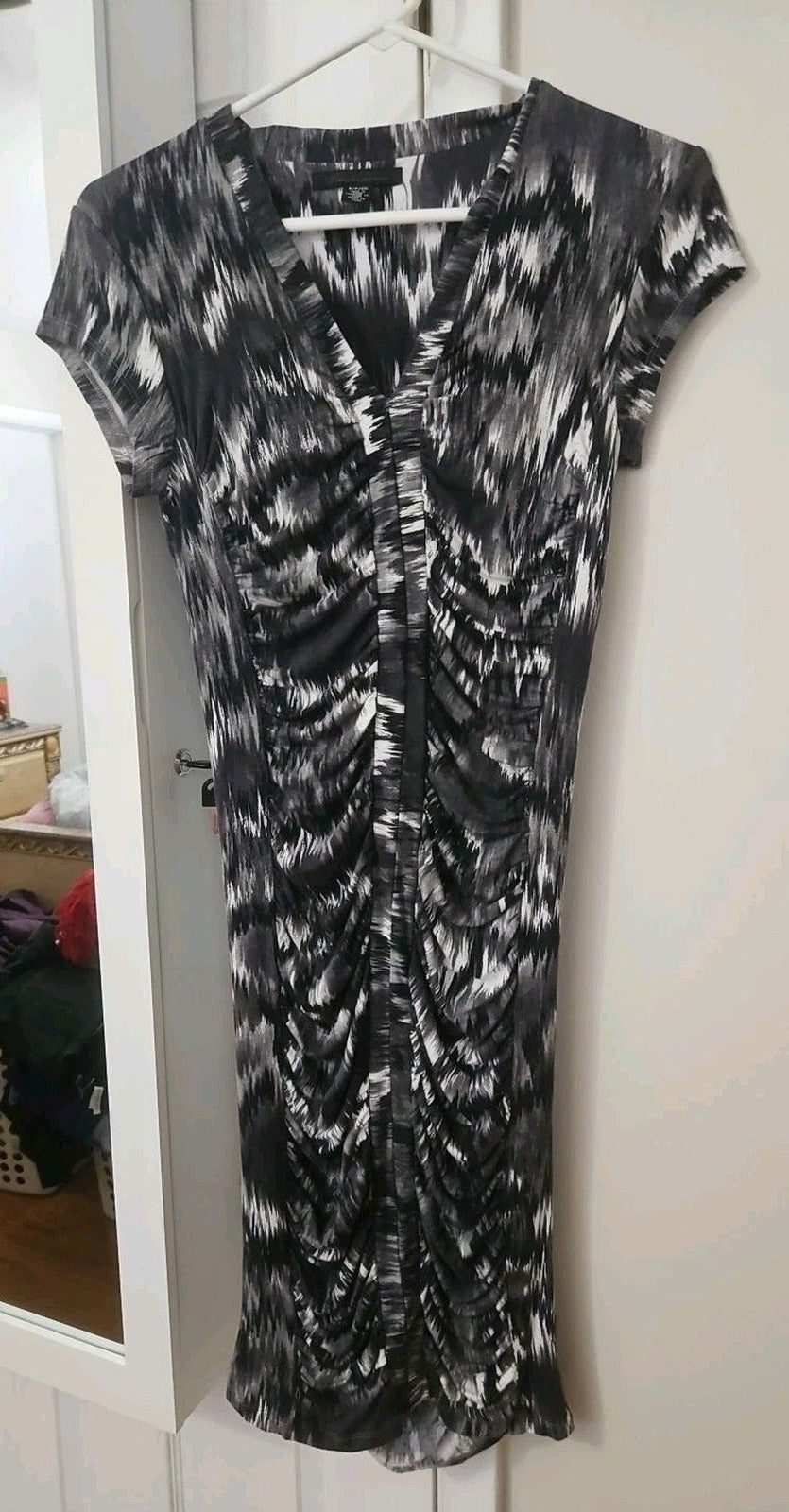Kenneth Cole New York Women’s Sz Small Ruched Rite Dress Black & White Mosaic