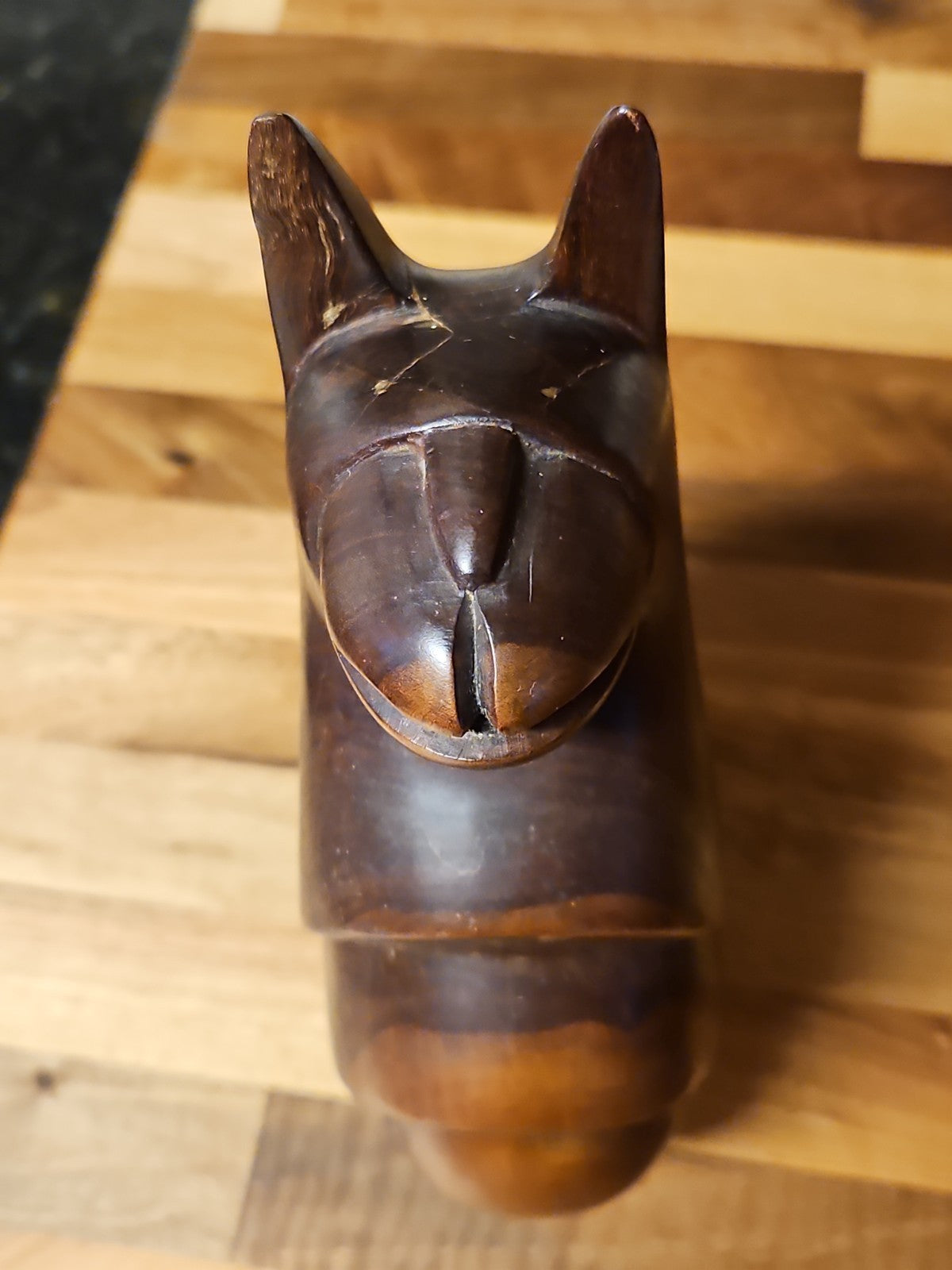 Vintage MCM Mahogany Wood Carved Llama Figurine 10" X 6"