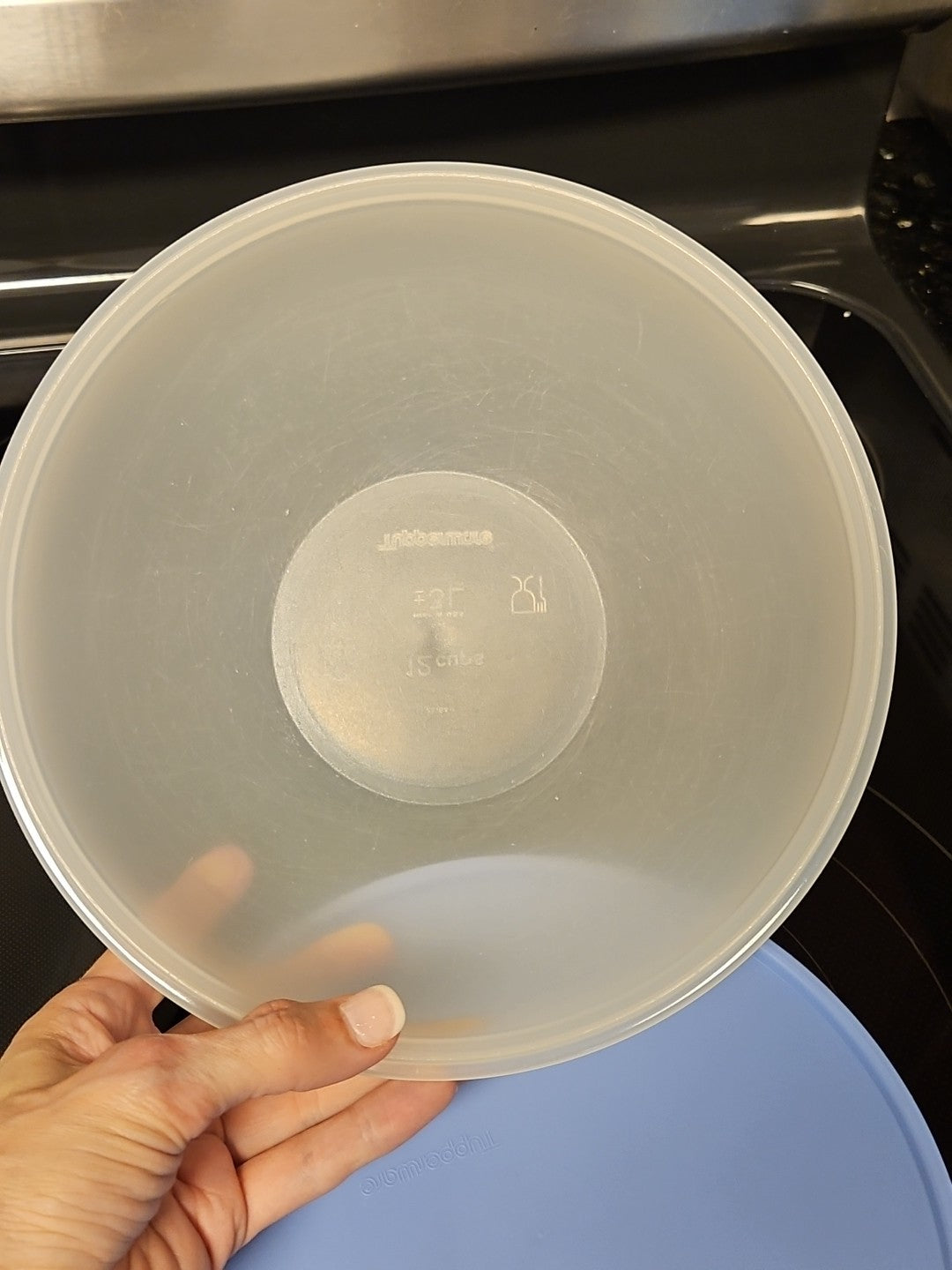 Set Of 2 Vintage Tupperware Wonderlier Bowls W Blue Lids 8 3/4 & 12 Cup