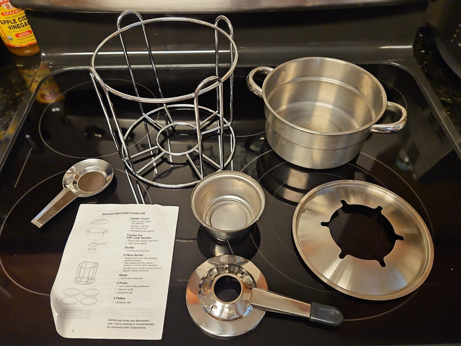 Casa Moda Buffet Stainless Steel Fondue Set Chocolate & Cheese 3 Plates No Forks
