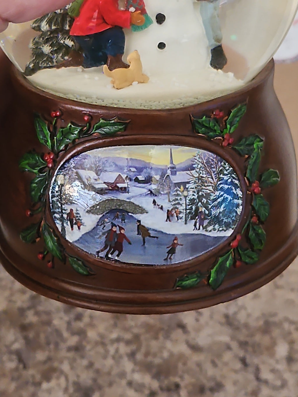Musical Roman Snow Globe Snowman Scene  Plays We Wish You a Merry Christmas