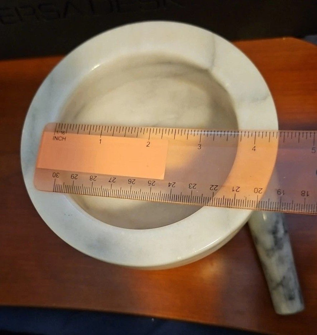 Elegant Vintage 90's White & Grey Marble Mortar & Pestle 5" X 4.25"