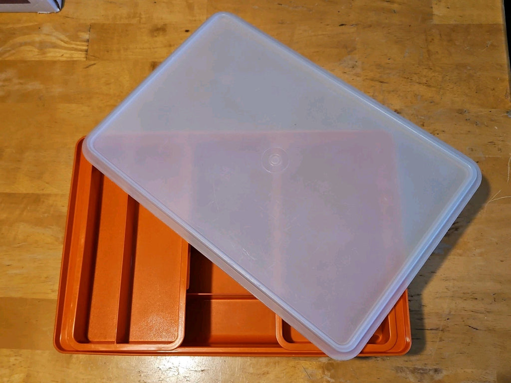 Vintage Tupperware Tuppercraft Orange #1421 Craft Storage Box W/ Lid & 2 Inserts