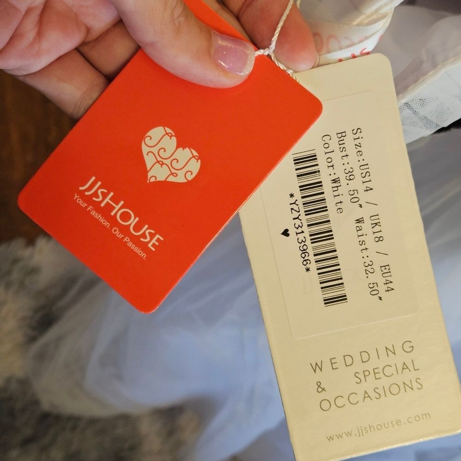 NWT Tea Length JJs House White Wedding Dress Black Accent Waist Detail Size 14