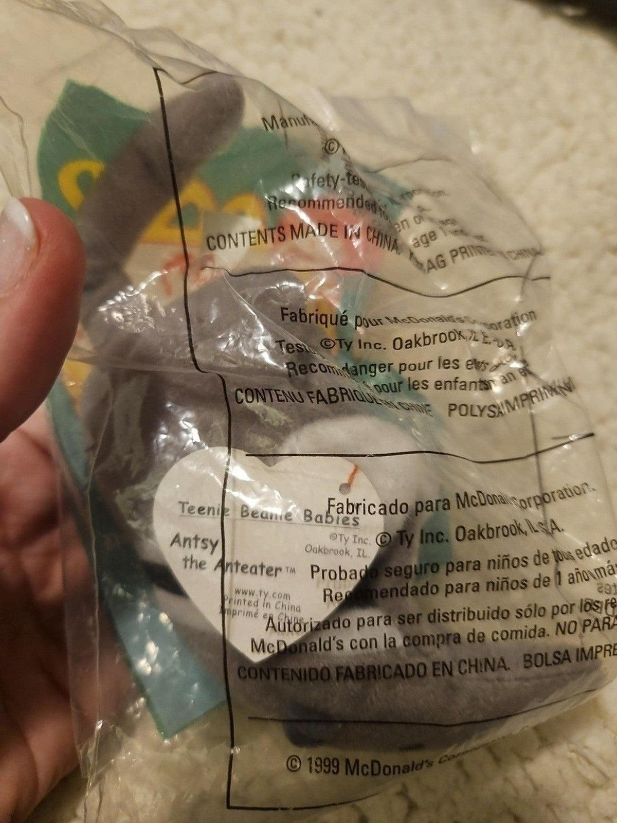 McDonald's Teenie Beanie Baby Antsy the Anteater Rare 1993 1998 Tag Errors NIP