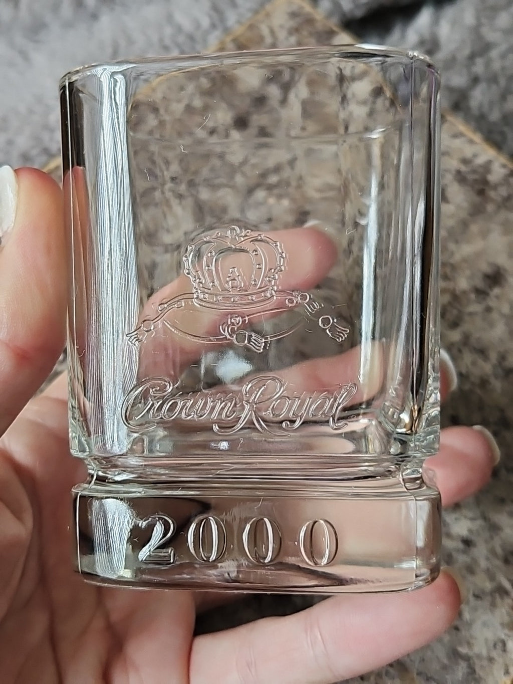 Set Of 2 Y2K Millennium Crown Royal Whiskey Rocks Glasses Embossed Logo W/ 2000