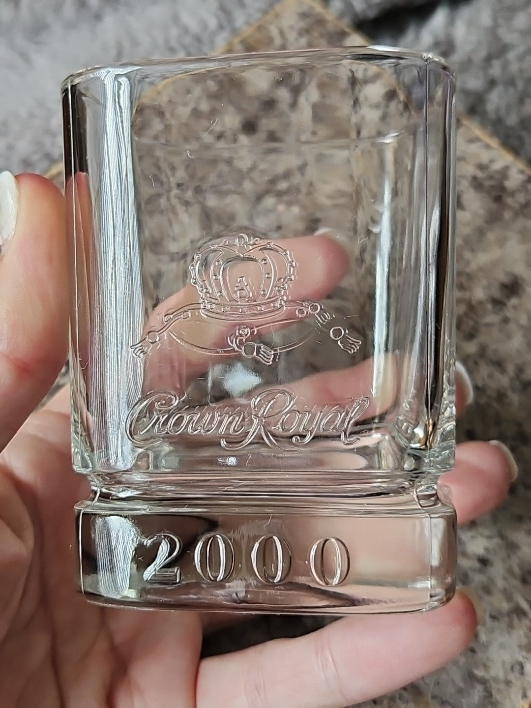 Set Of 2 Y2K Millennium Crown Royal Whiskey Rocks Glasses Embossed Logo W/ 2000