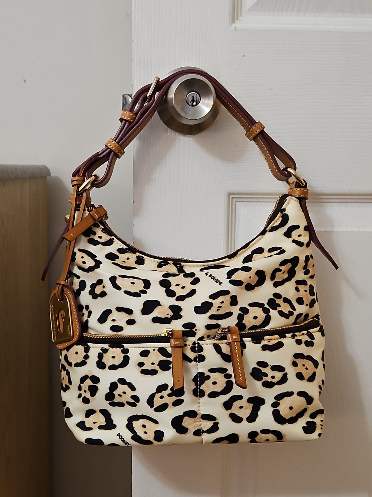EUC Dooney & Bourke Leopard Print Canvas Shoulder Bag Handbag With Dust Bag