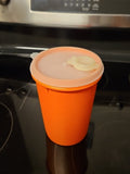 Vintage Tupperware 321 Orange Handolier Drink Container Flip Top Pour Spout Lid