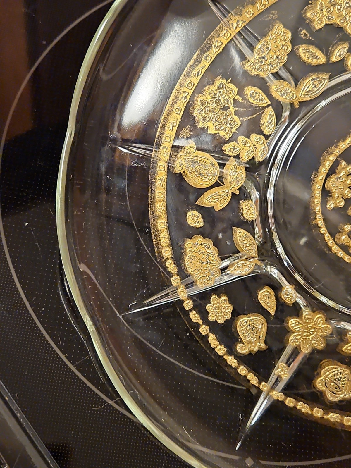 Vintage 1950'S Culver Glass 22K Gold Embossed Serving Plate, 11” Floral Design