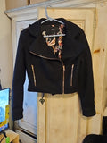MinkPink Women’s Sz S Black Wool Blend Motorcycle Jacket Rose Gold Zipper Detail