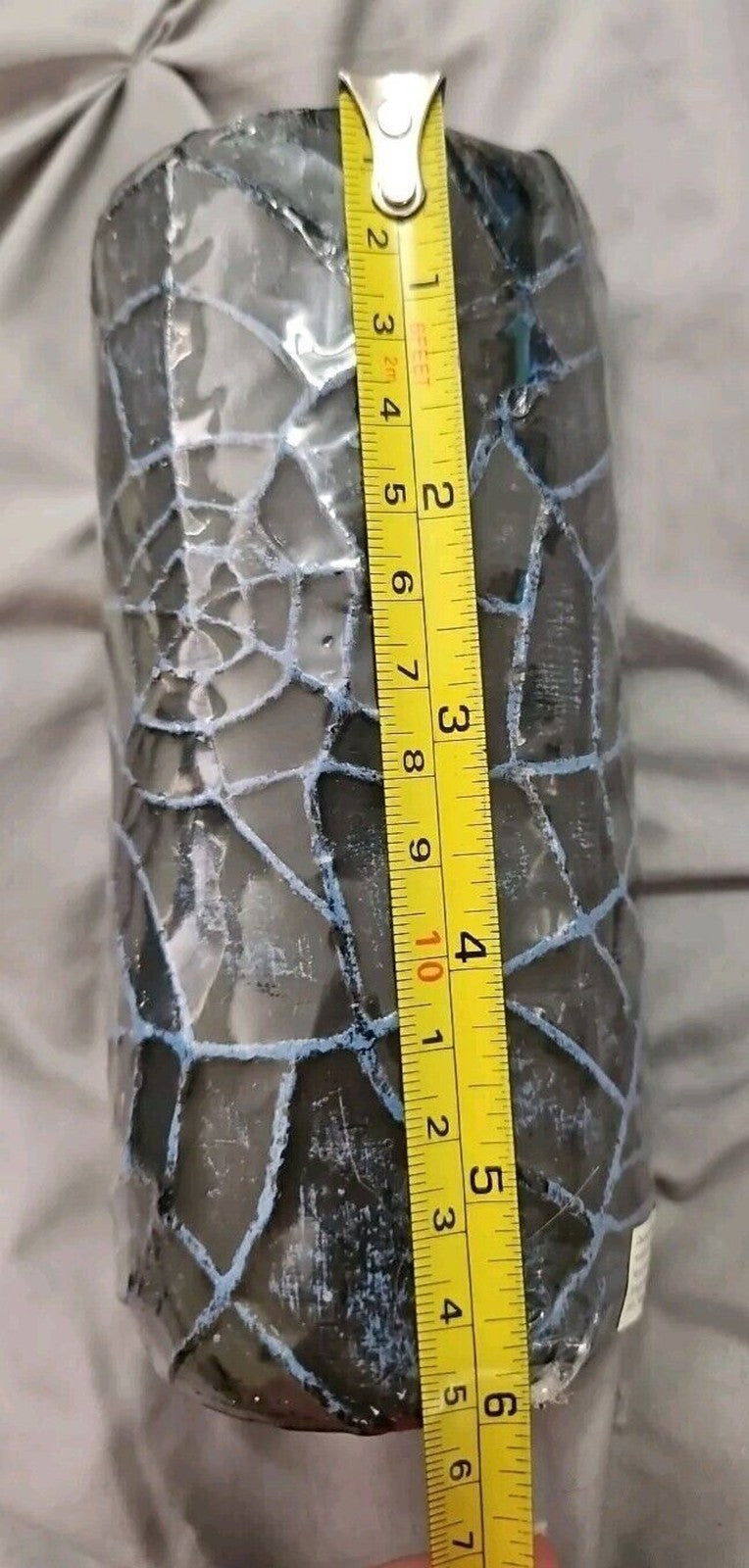 NEW Black & Blue Halloween 3D Raised Spider Web Pillar Candle 6in X 3in