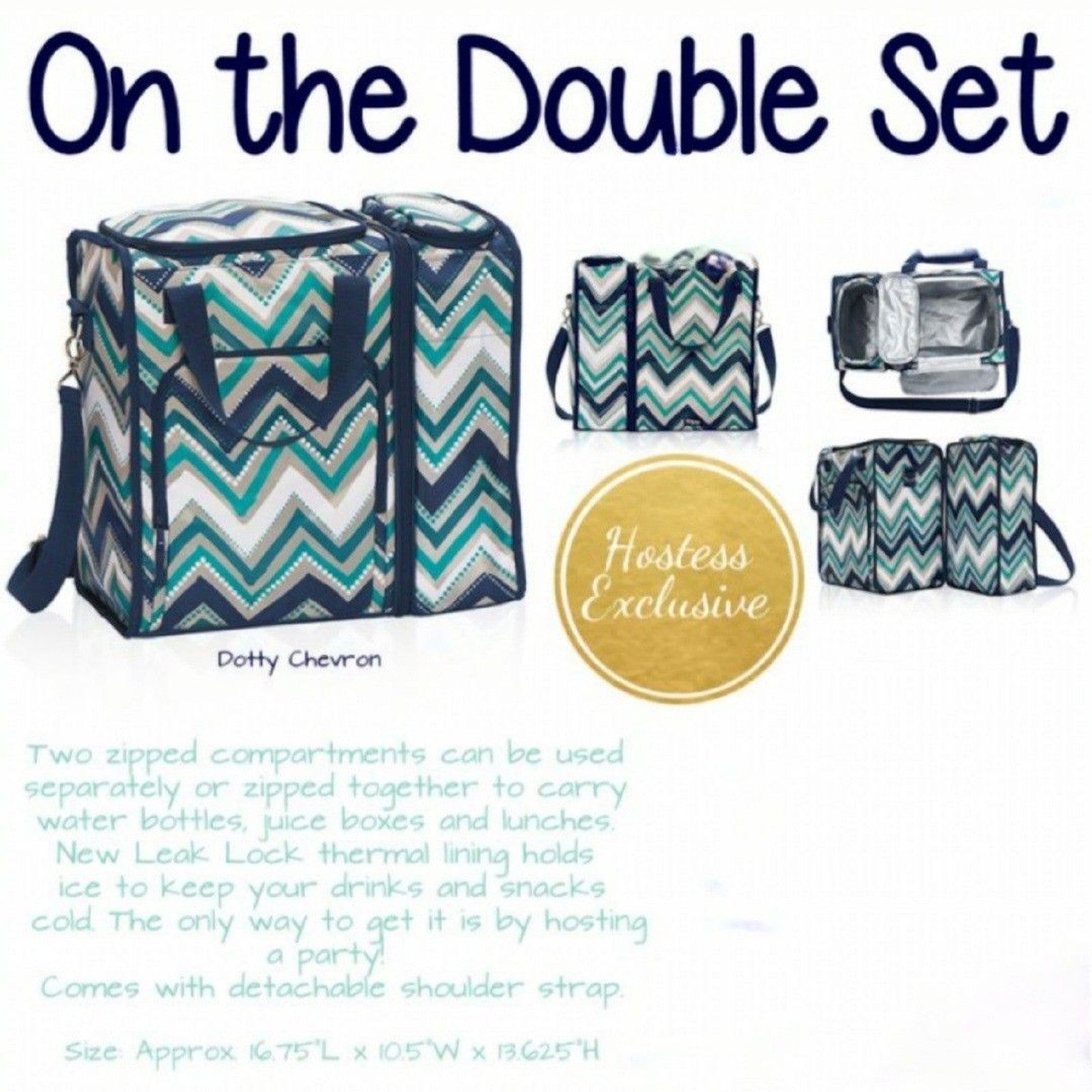 Thirty One Thermal On The Double Set In Teal & Blue Dotty Chevron EUC - Clean!