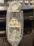 NIP Vintage Style Rustic Folk Art Painted Tin Oil Lantern Tramp Art White