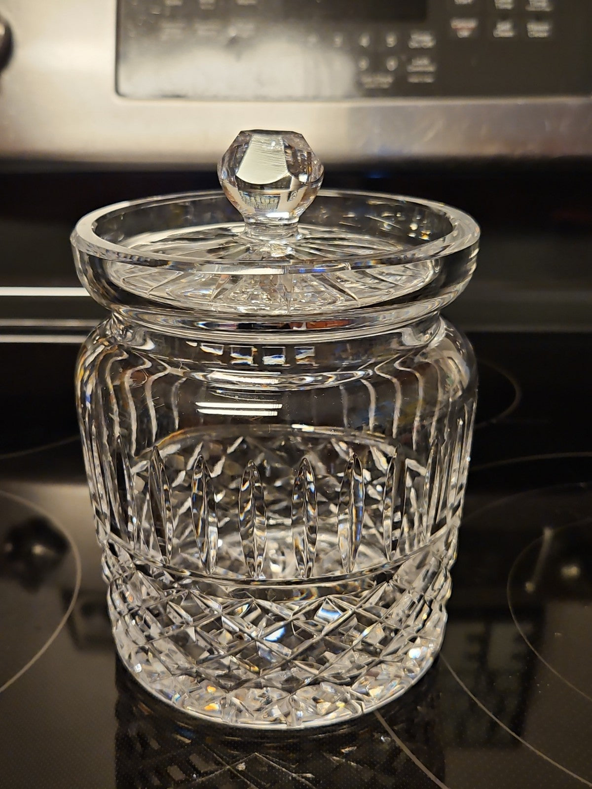 Vintage Waterford Maeve Crystal Biscuit Jar, Glass Barrel Canister, Cookie Jar