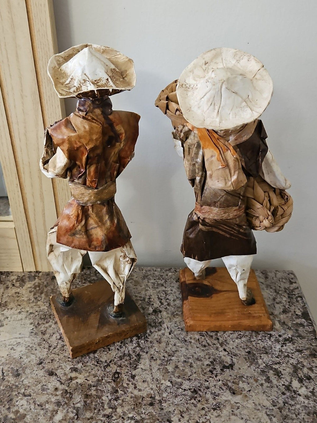 Set of 2 Vintage Paper Mache Mexican Folk Art Sculptures Farmers With Harvest