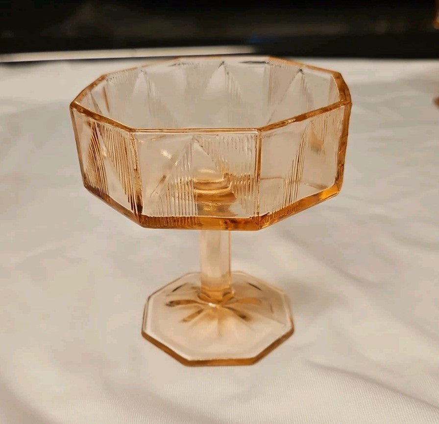 Set of 8 Vintage McKee "Tricia" Pink Depression Glass Art Deco Octagon Coupes