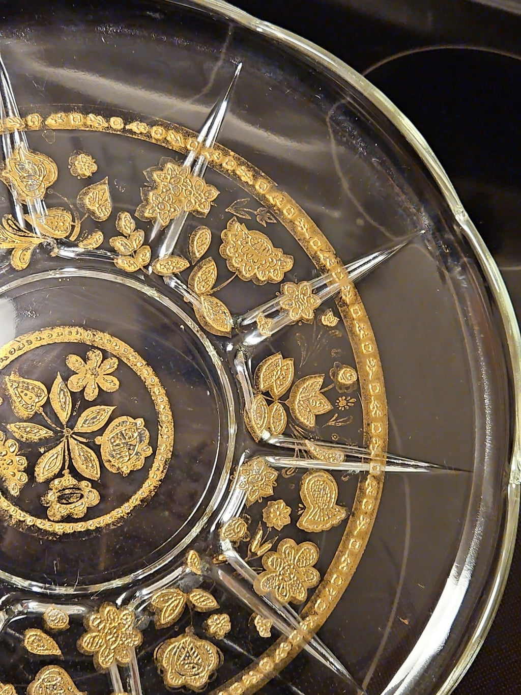 Vintage 1950'S Culver Glass 22K Gold Embossed Serving Plate, 11” Floral Design
