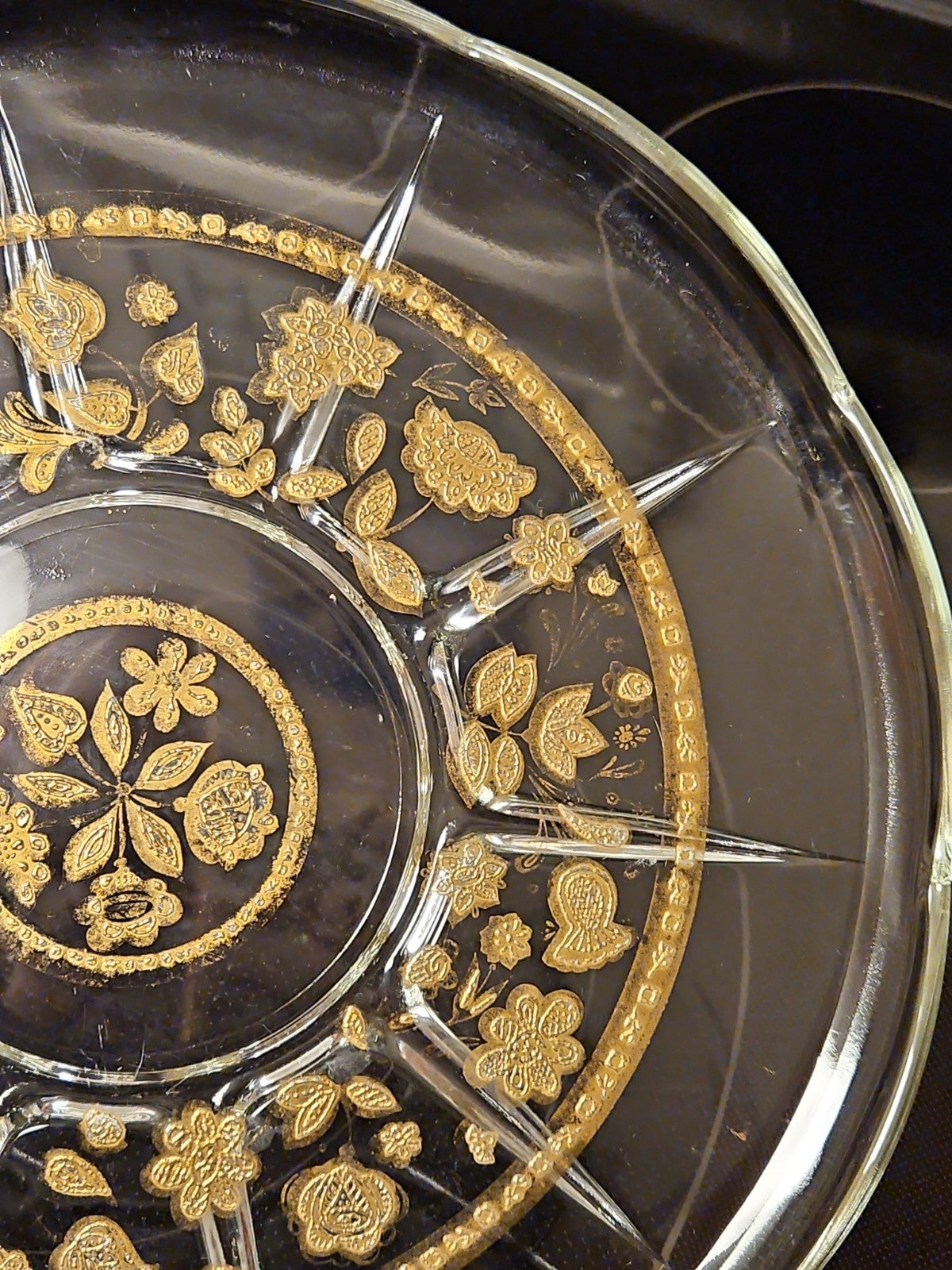 Vintage 1950'S Culver Glass 22K Gold Embossed Serving Plate, 11” Floral Design
