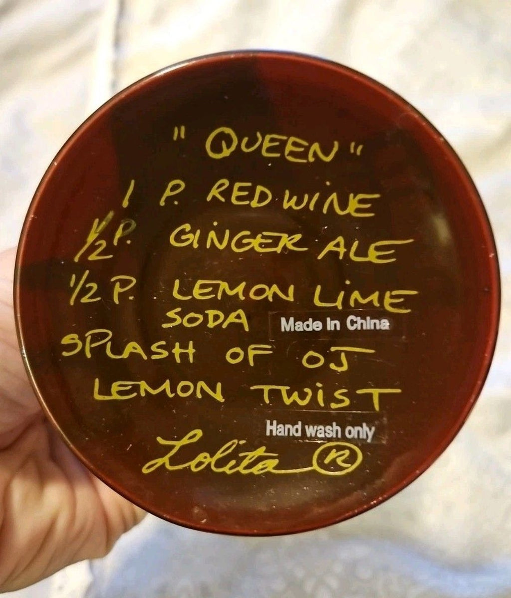 Lolita Hand Painted "Queen" 15oz Stem Wine Glass With Original Box