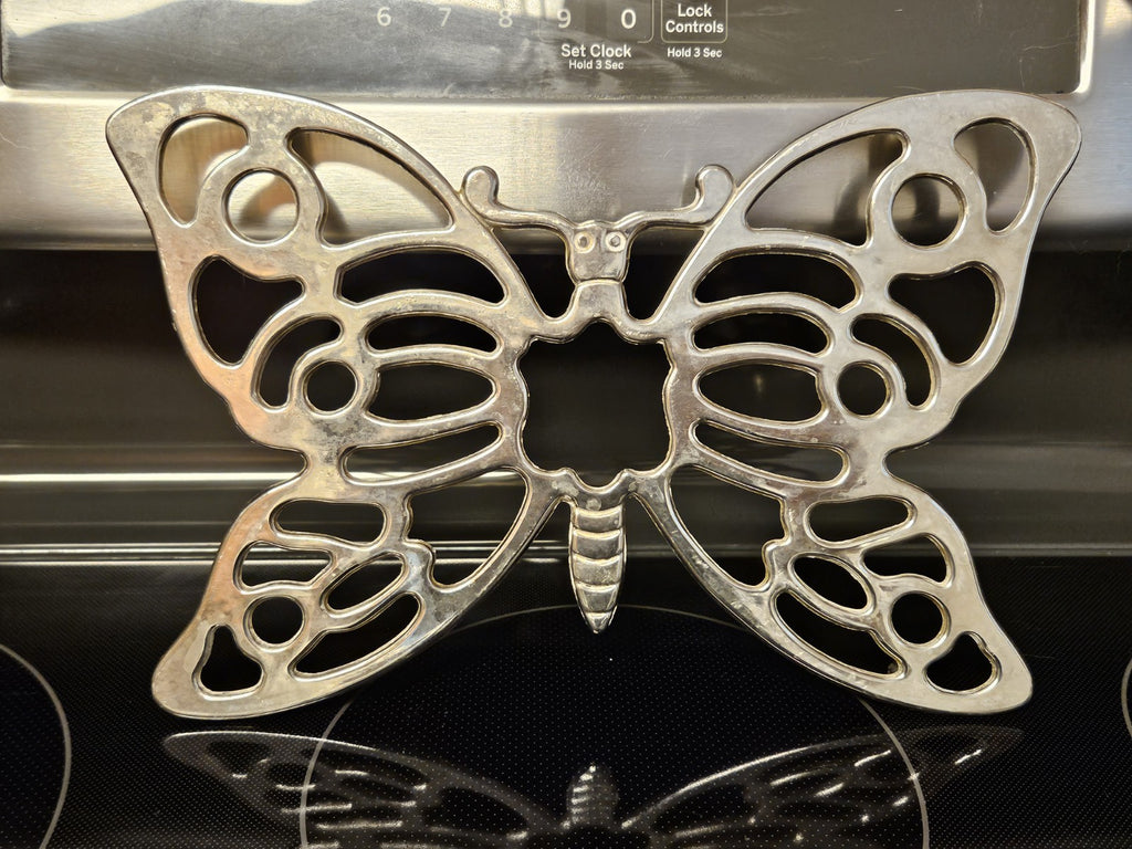 Vintage Leonard Silver Plated Butterfly Trivet Wall Hanging Made In Italy